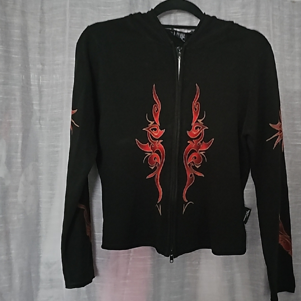 Vintage Harley Davidson Zip-Front Sweater With Flame Pattern
